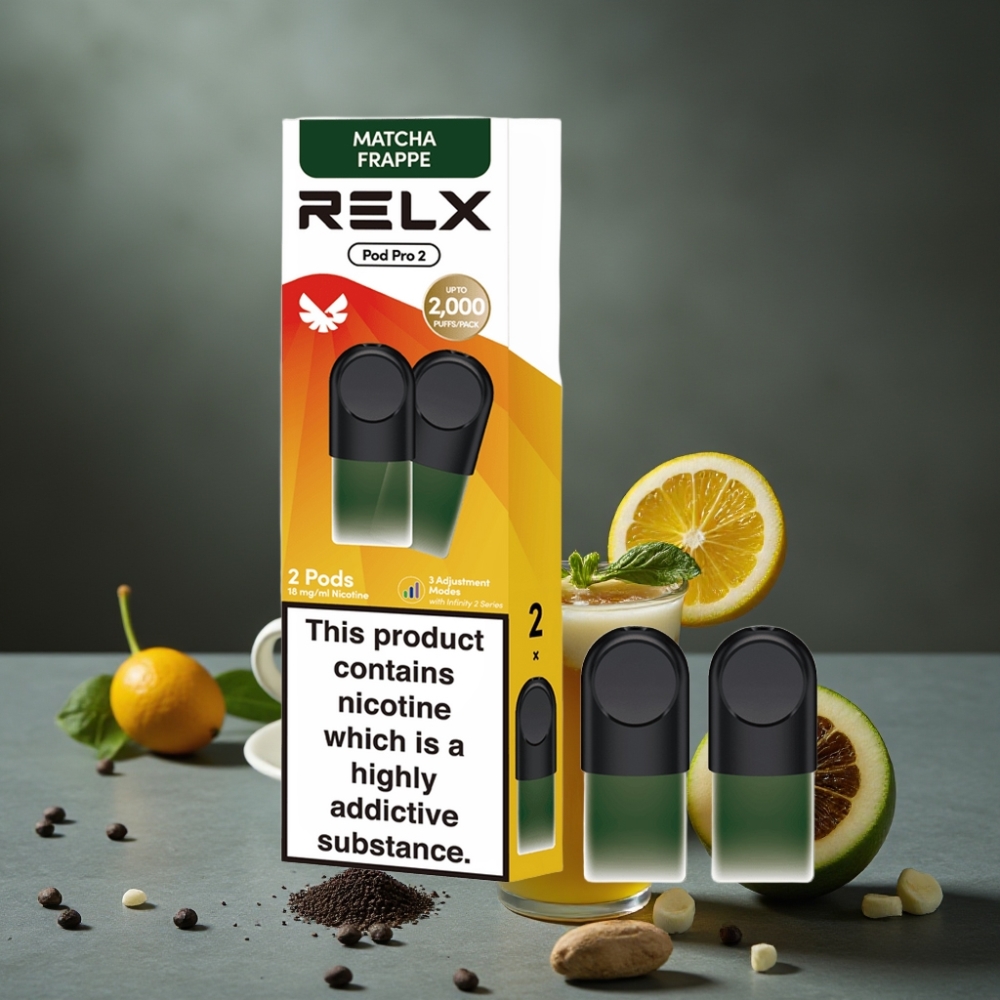 RELX Pod Pro 2 600 puffs 1.8% nic 1.9ml Chá-Matcha Frappe 3 modos de voltagem RELX Pod Pro 2 600 puffs 1.8% nic 1.9ml Chá-Matcha Frappe 3 modos de voltagem