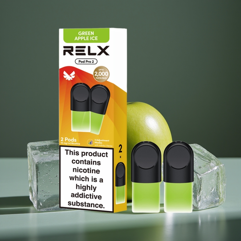 RELX Pod Pro 2 600 puffs 1.8% nic Maçã Verde Gelada 1.9ml 3 modos de voltagem RELX Pod Pro 2 600 puffs 1.8% nic Maçã Verde Gelada 1.9ml 3 modos de voltagem