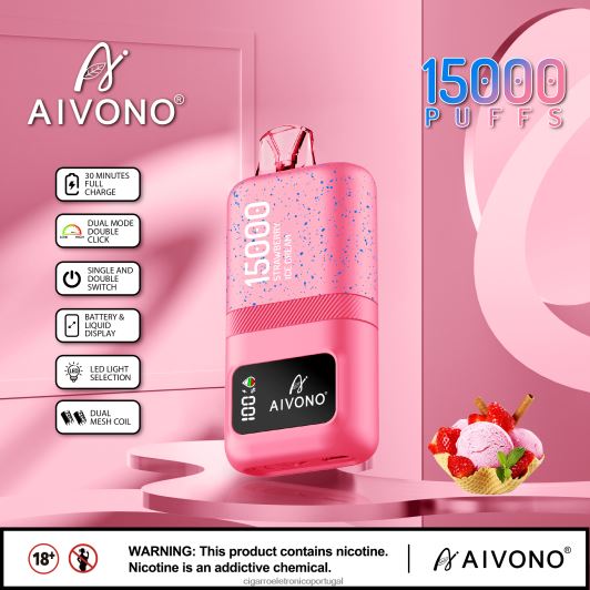 Cigarro Eletrônico Descartável Atacado - Aivono AIM magic 15.000 sorvete de morango FR2FJJ66