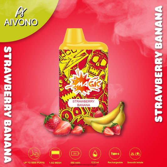Cigarro Eletrônico - Aivono AIM MAGIC cigarro de caixa de 5800 bocas banana morango FR2FJJ93