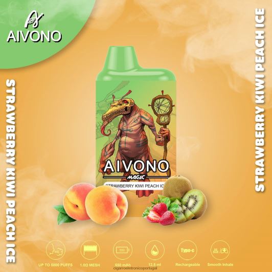Loja De Cigarro Eletronico Portugal - Aivono AIM MAGIC cigarro de caixa de 5800 bocas morango, kiwi, pêssego, gelo FR2FJJ96