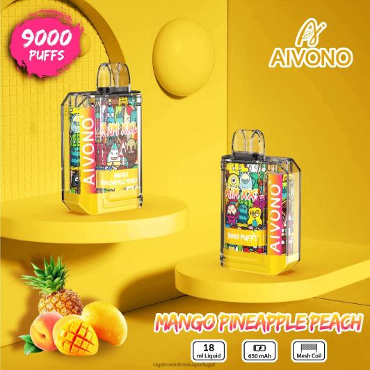 Cigarro Eletrônico - Aivono AIM XXL Adesivo de boca 9000 transparente manga abacaxi pêssego FR2FJJ49