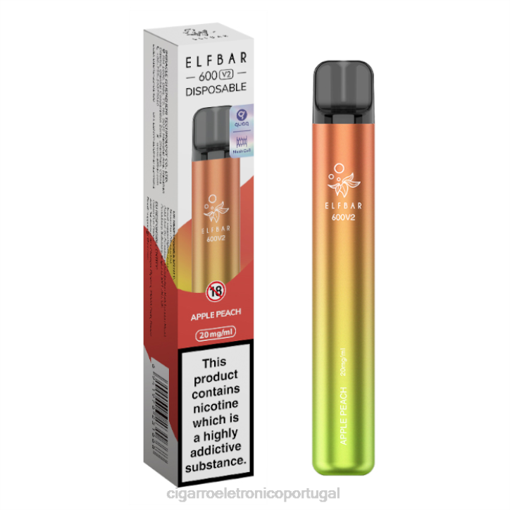 importação cigarro eletrónico portugal RB64270 maçã pêssego ELFBAR 600V2 20mg