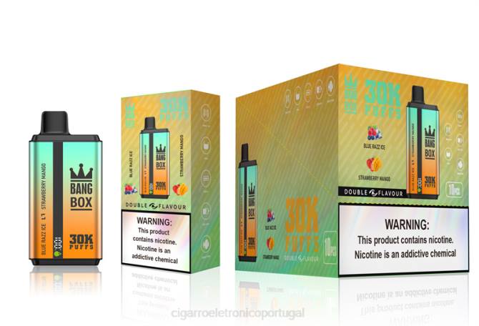 Cigarro Eletrônico Descartável Atacado - Bang Box 30.000 baforadas sabores duplos gelo razz azul e manga morango 8T6073