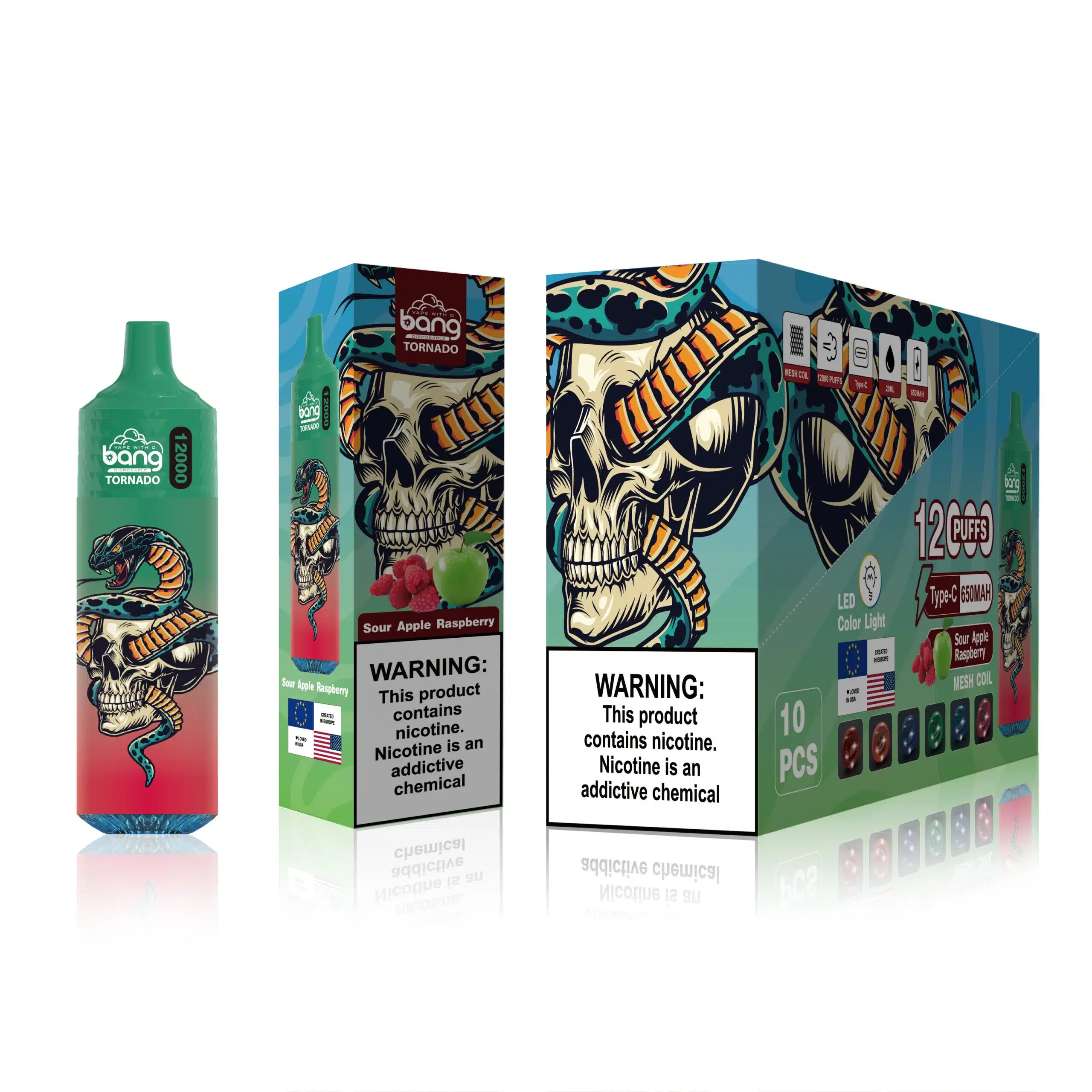 cigarro eletrônico vape RB64118 framboesa, maçã azeda Bang Box 12.000 baforadas
