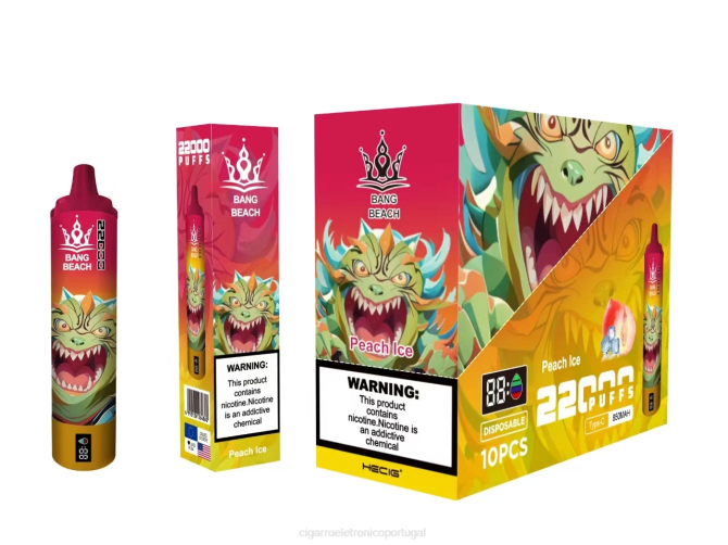 Cigarro Eletrônico - Bang Beach Tela inteligente de 22.000 baforadas gelo de pêssego 8T6016