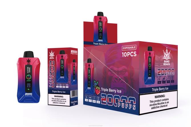 Loja De Cigarro Eletronico Portugal - Bang Beach Vape de tela inteligente de 20.000 sopros gelo de baga tripla 8T608