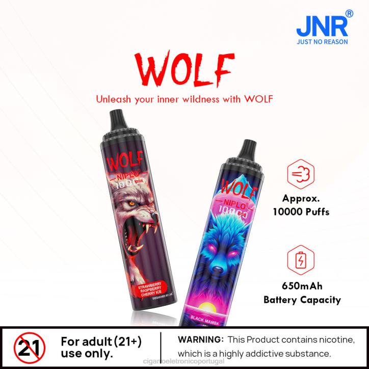 importação cigarro eletrónico portugal RB64100 cereja razz azul JNR WOLF NIPLO