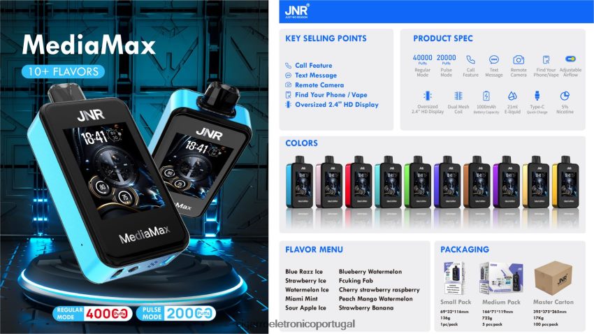 JNR MediaMax 40k sopro J6086820 gelo de maçã azeda importação cigarro eletrónico portugal