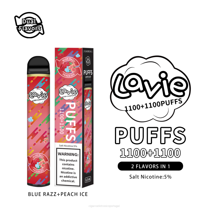 Atacado Vaporizador - razz azul/gelo de pêssego LAVIE BAR Switch 2.200 baforadas DDN0298