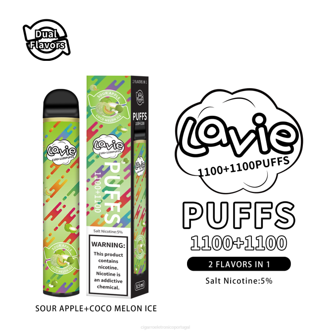 Cigarro Eletrônico Descartável Atacado - gelo de maçã azeda/coco melão LAVIE BAR Switch 2.200 baforadas DDN0297