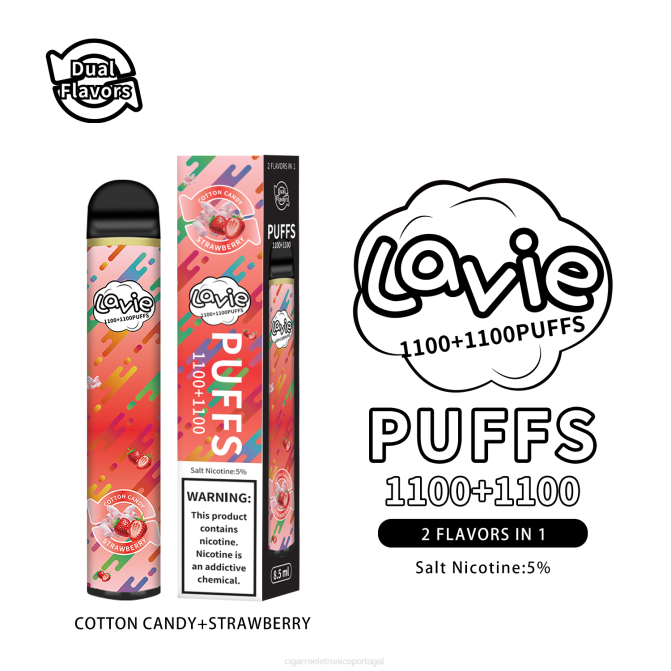 Importação Cigarro Eletrónico Portugal - algodão doce/morango LAVIE BAR Switch 2.200 baforadas DDN0293