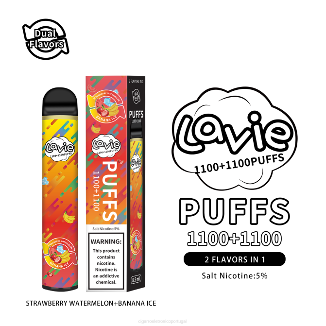 Loja Cigarro Eletronico Portugal - melancia de morango/gelo de banana LAVIE BAR Switch 2.200 baforadas DDN0295