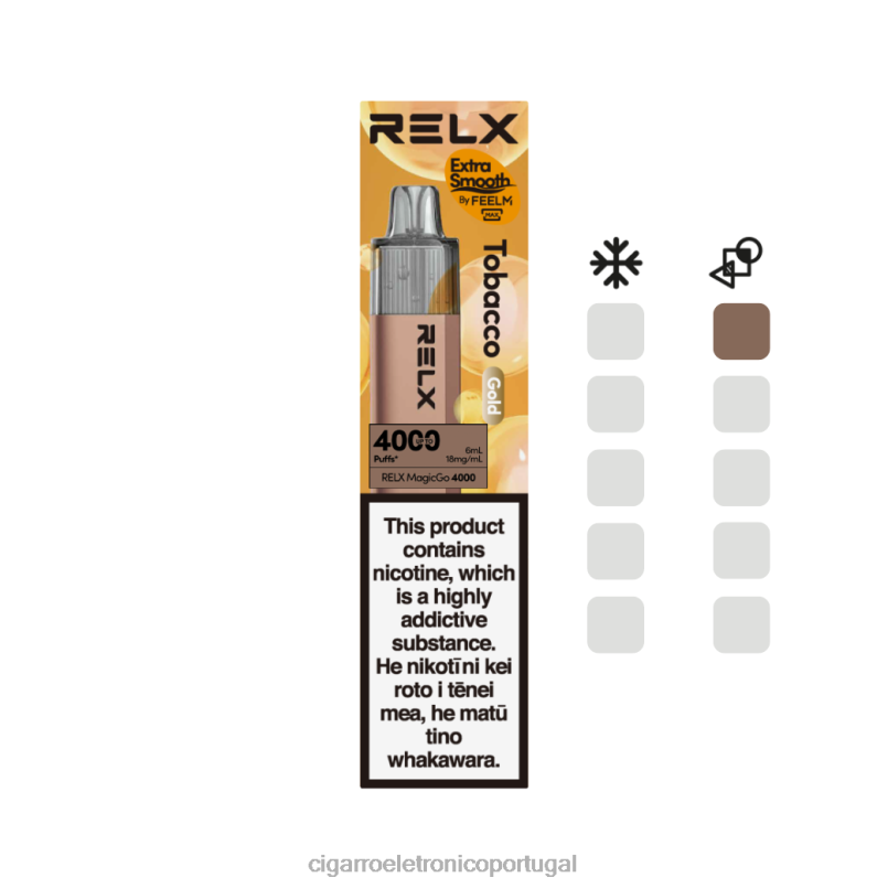 Cigarro Eletrónico Preço Portugal - tabaco (ouro) RELX MagicGo 4000 vapores descartáveis NL2682