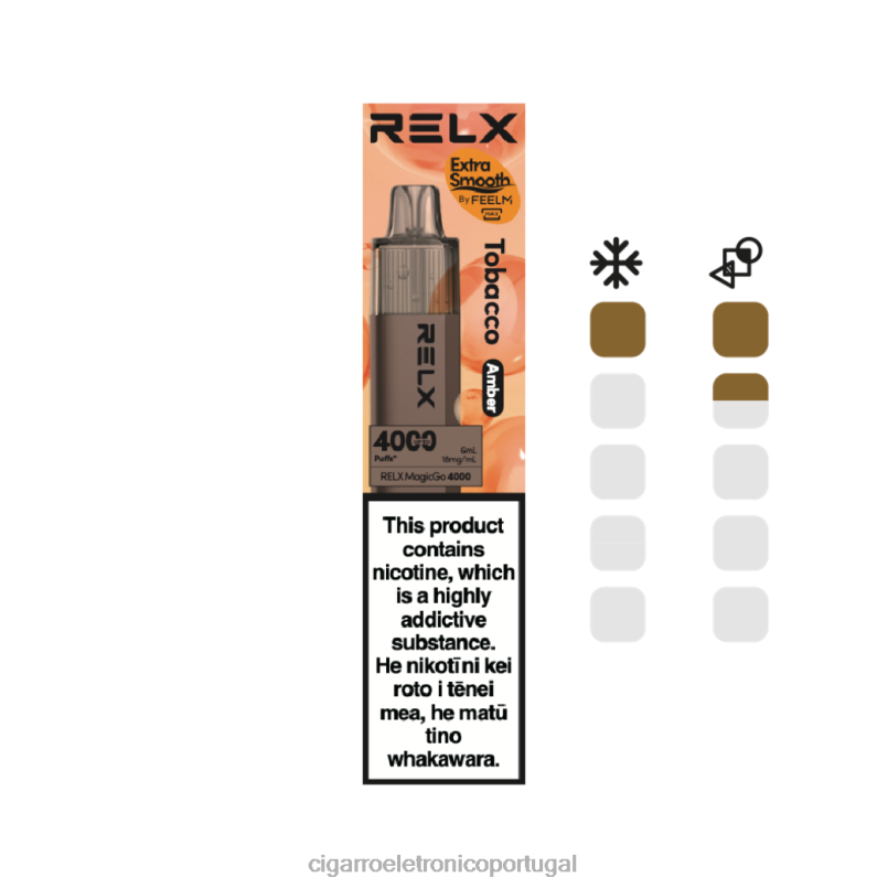 Cigarro Eletrônico - tabaco (âmbar) RELX MagicGo 4000 vapores descartáveis NL2685